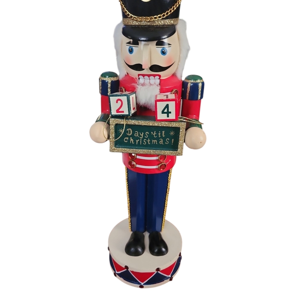 14" Wooden Nutcracker With Numbered Blocks For Countdown To Christmas.